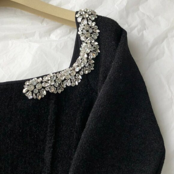 Self-portrait Black Chenille Knit Crystal Trim Midi Dress - Picture 11 of 12